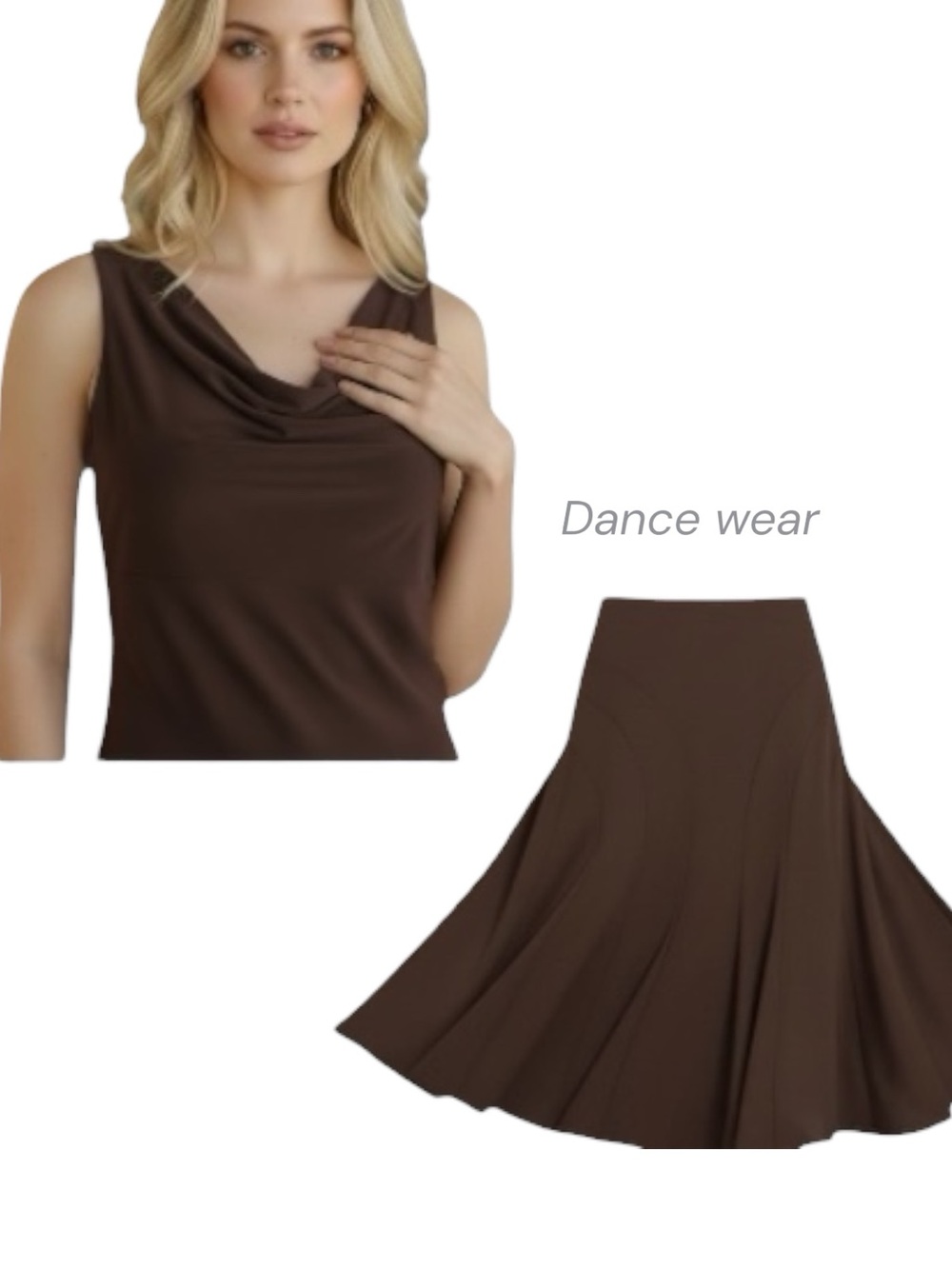 I C Collection 2 Pc Brown Ballroom Top/Skirt Practice Wear. Women’s Size Large